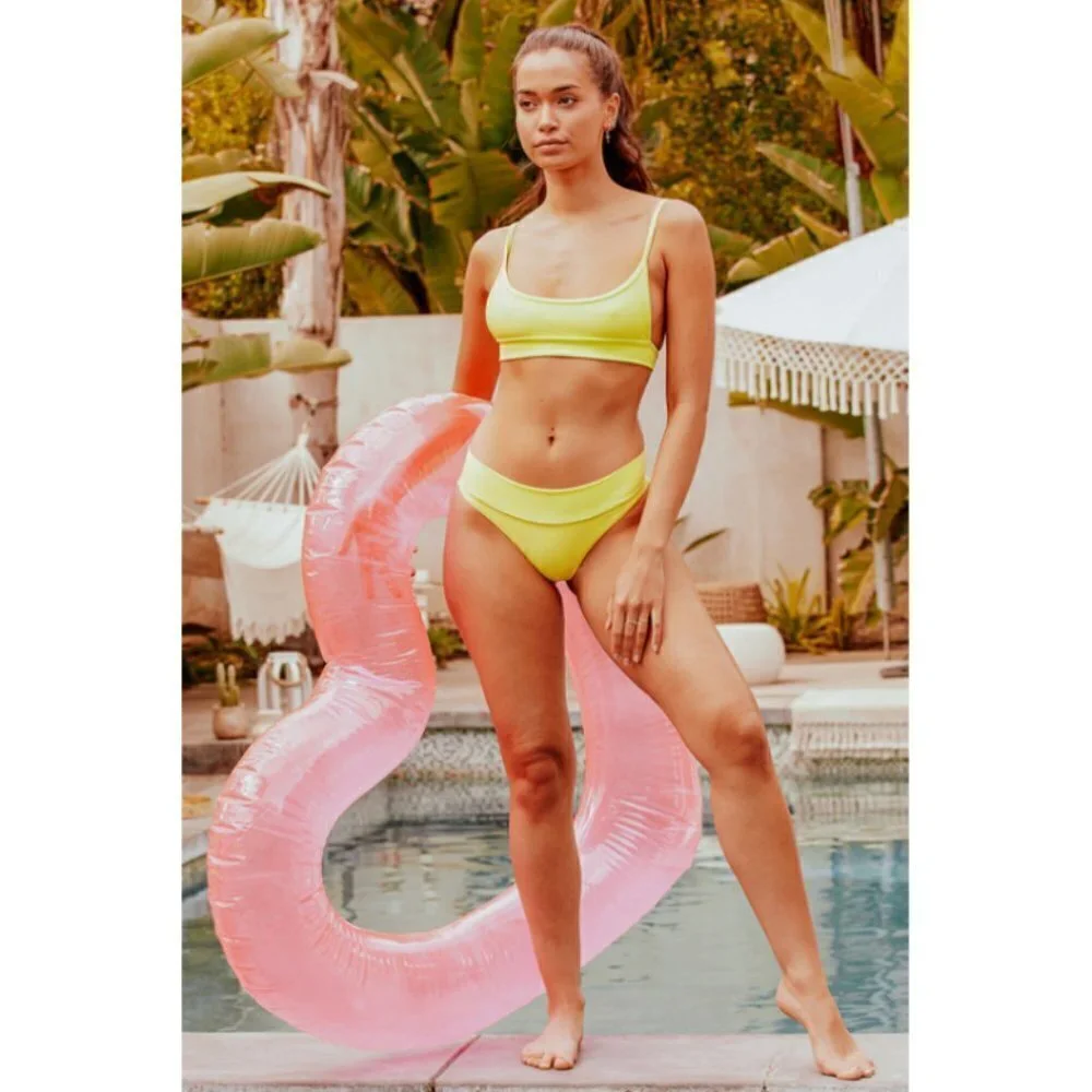 💕FRANKIE'S💕 Gavin Ribbed Bikini ~ Scoop Top (S) + Cheeky Bottom (M) Yellow NWT
